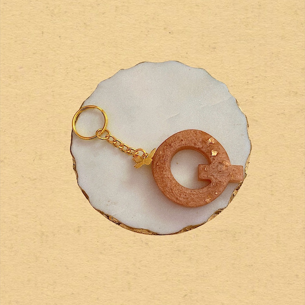 Custom Letter “Q” Butterfly Key Chain - Peach Gold